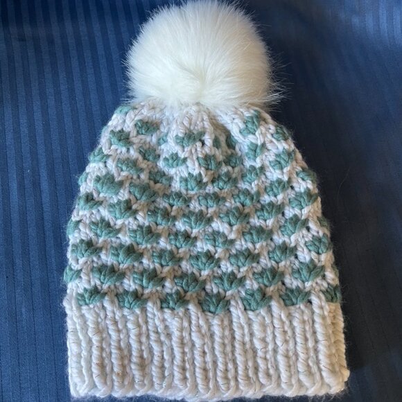 NWOT Hand Made White and Turquoise Lotus Flower Beanie/Hat - Picture 2 of 11
